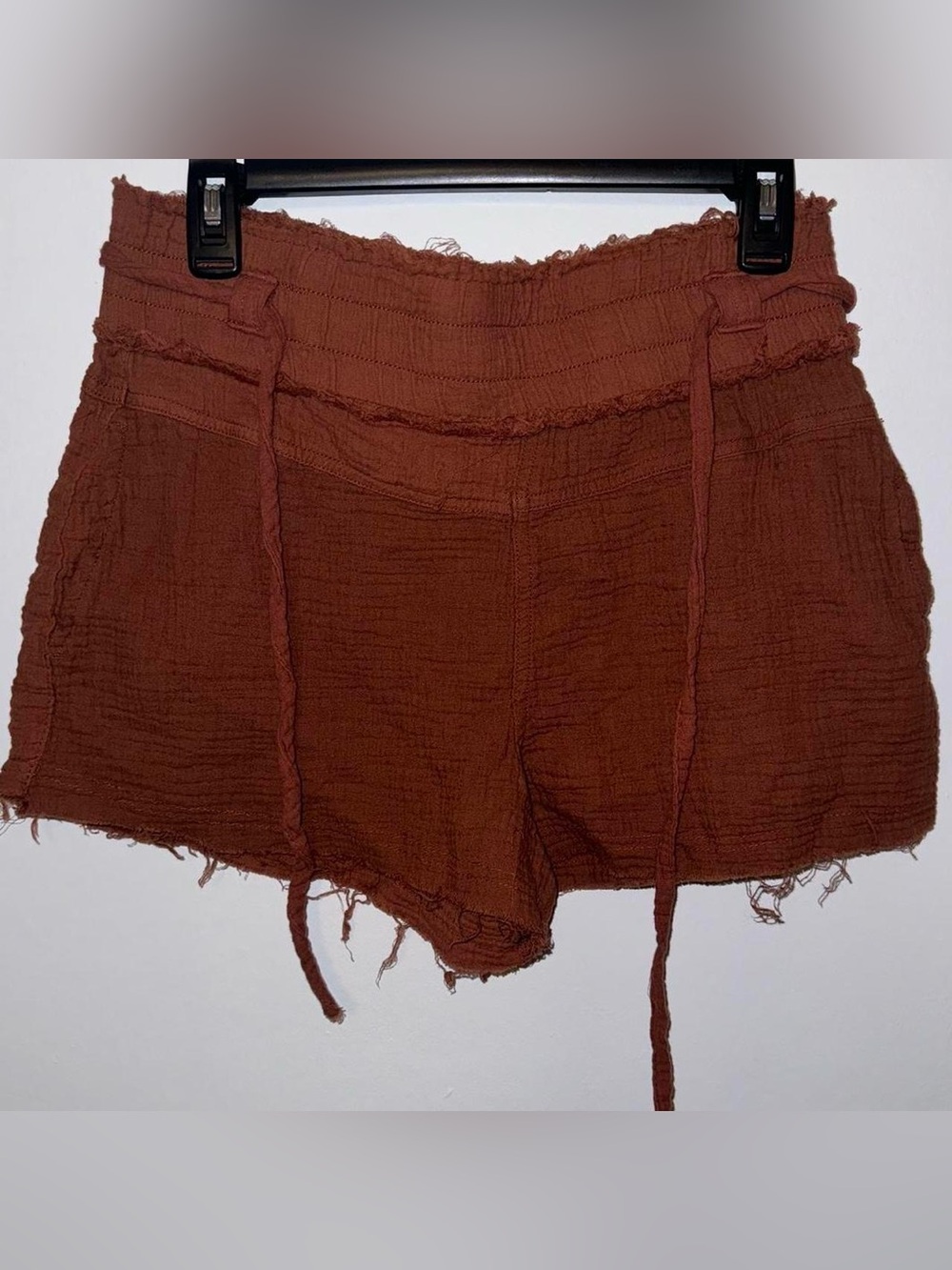 Rewash Rust Brown High-Waist Gauze Drawstring Shorts